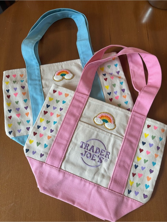 Trader Joe'S Handbags - Hand Painted Rainbow Hearts Trader Joe’s Mini Tote Bag - Pink